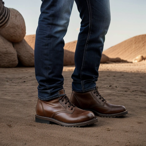 Un giovane uomo muscoloso si trova in un ambiente neutro con illuminazione ben definita. Indossa stivali robusti e jeans aderenti che mettono in risalto la sua muscolatura. La telecamera parte da una ripresa a figura intera, poi si abbassa mentre il giovane, con un gesto deciso e controllato, schiaccia una camola a terra sotto la suola dei suoi stivali. Dettaglio sulla suola che preme sull’insetto. Nessun eccesso di violenza, atmosfera neutra. Nessun suono o dialogo.