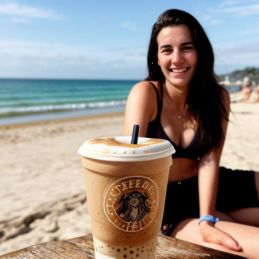 Goretzka drink coffee and Vanessa drink coffee at the beach