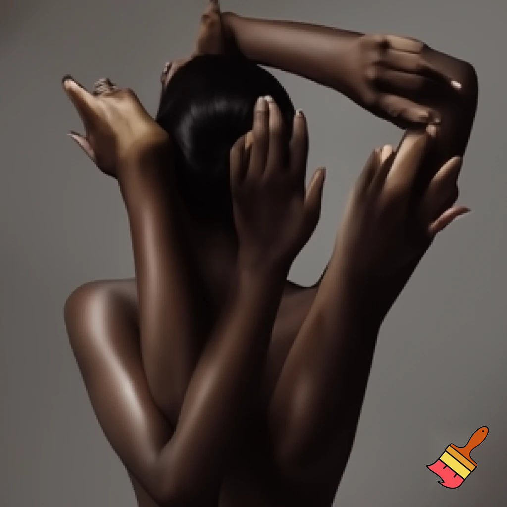 naked woman with hands up