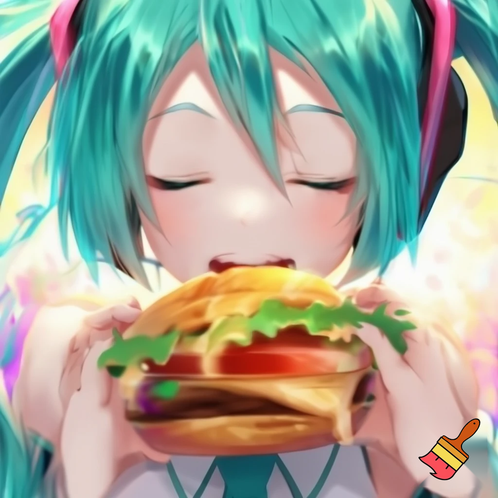 Miku eating burger

