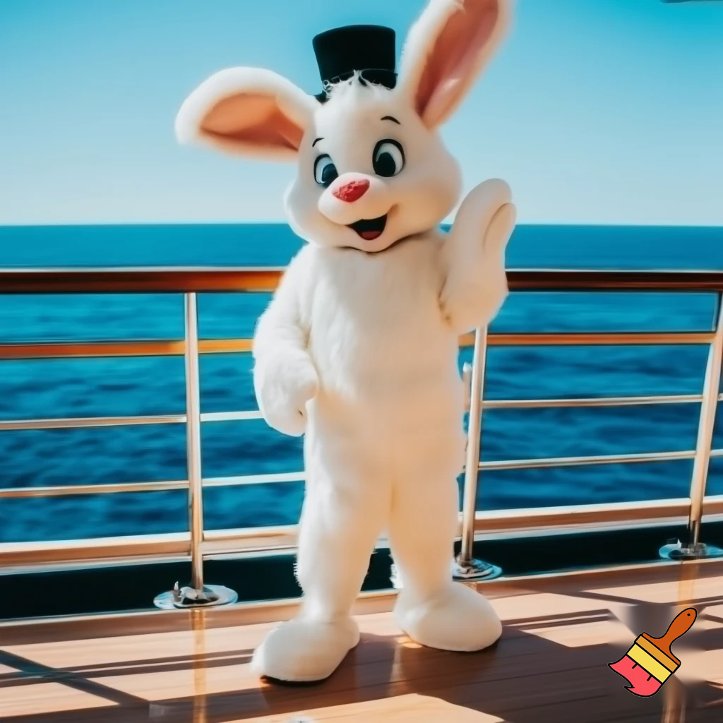 Easter bunny mascot Disneyland costume with the top hat Australia Disney cruise ship