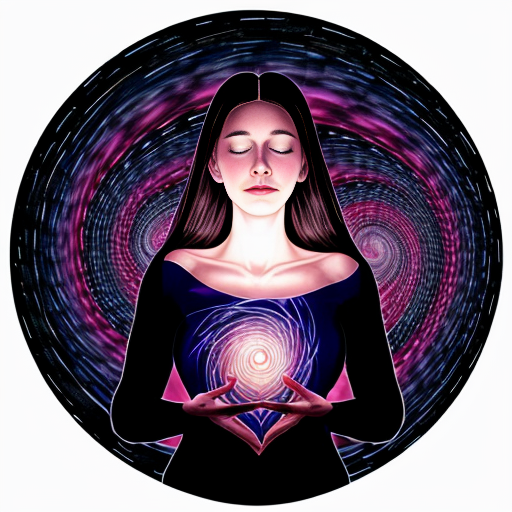 lucid dreaming. spiritual woman with a spiral emanating from her heart
 by the night sky