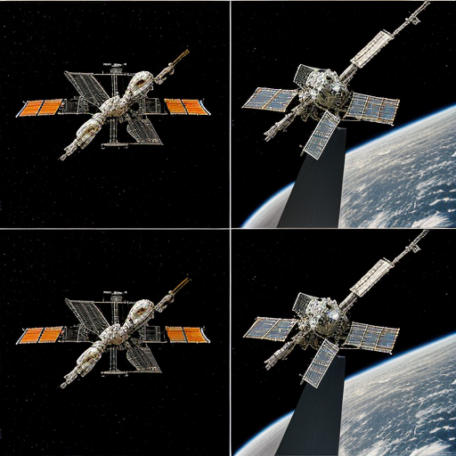 Mostrare l’astronave dall’esterno nello spazio profondo, includendo **due viste nella stessa immagine** (ad esempio vista a tre quarti e vista laterale o dall’alto).  
> L’astronave deve apparire piccola e agile, con fusoliera aerodinamica, propulsori posteriori luminosi, antenne e dettagli funzionali, finestrini panoramici.  
> Illuminazione cinematografica, riflessi realistici sulla scocca, stelle e un pianeta sullo sfondo per dare scala, resa ultra-dettagliata, qualità 4K.
