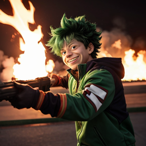Izuku midoriya green energy blast shooting at kakutsi bakugo locked in battle and shoto todorki shooting ice at izuku and fire at bakugo and they all shotting power at eachother
