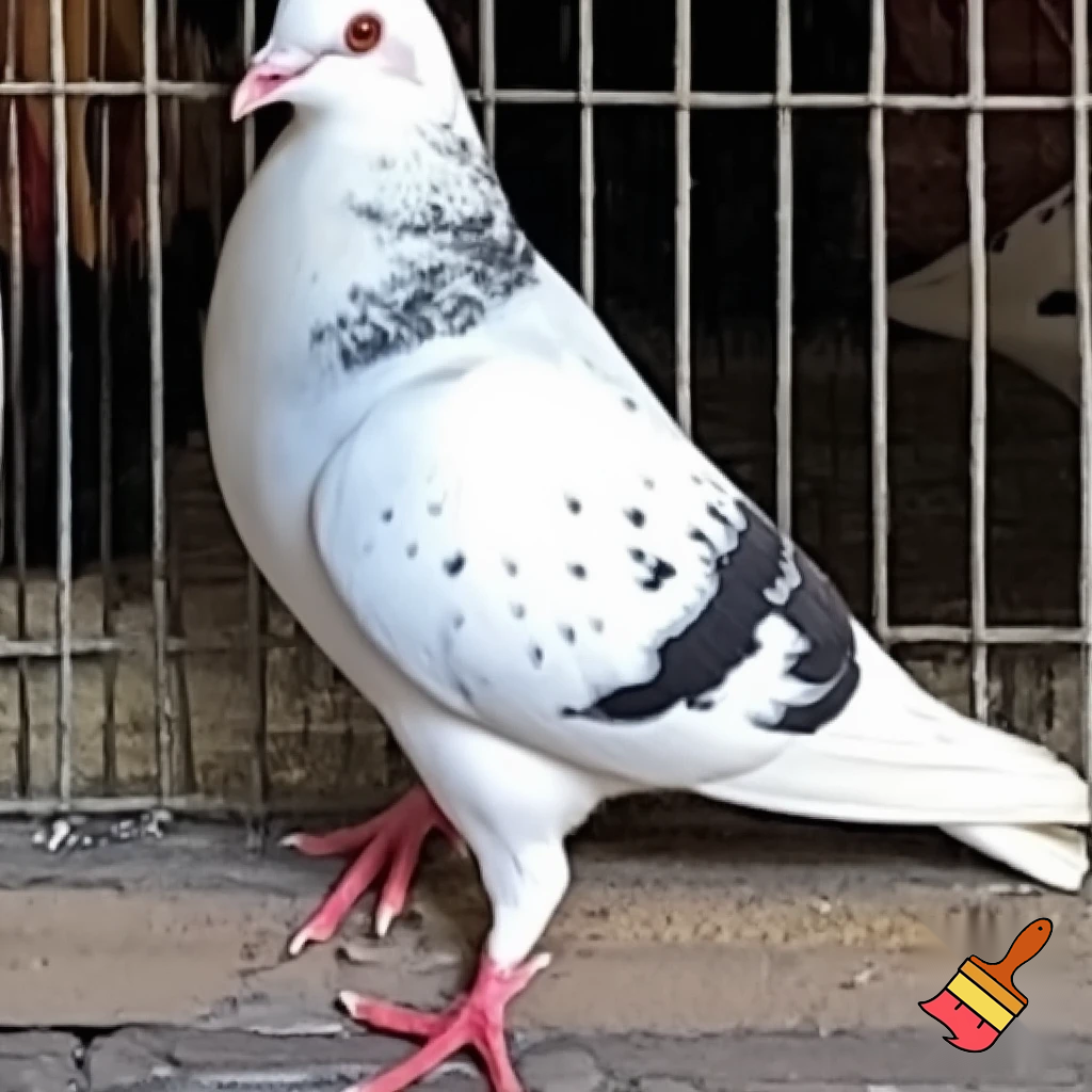 A white and black pigeon writing a mail