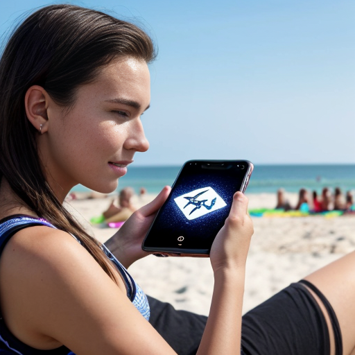 Goretzka play game on apple phone and Vanessa play game on apple phone at the beach 