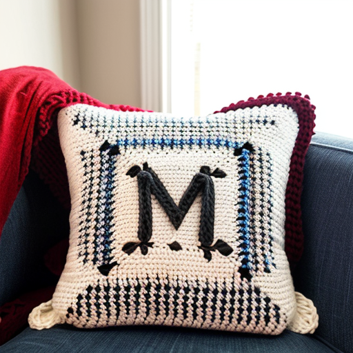“Turn this image into a hyper-realistic tapestry crochet pillow front panel. Keep the exact Stranger Things layout: three rows of bold black painted alphabet letters with Christmas lights above each row. Recreate the entire design using tight crochet stitches, visible yarn loops, pixel-like stitch blocks, and clean square edges. Make the colors of the lights match the original — red, blue, yellow, white, and green — but rendered as crocheted yarn. Add realistic fiber texture, slight stitch shadowing, and the look of a hand-made crochet square ready to be assembled into a pillow.”