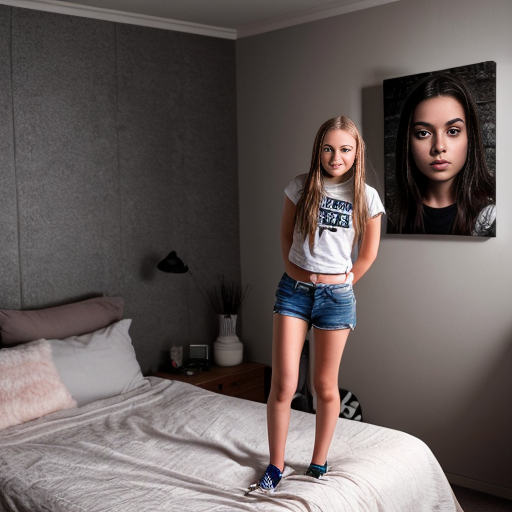 ultrarealistc teen girl, at her room, on four legs, 