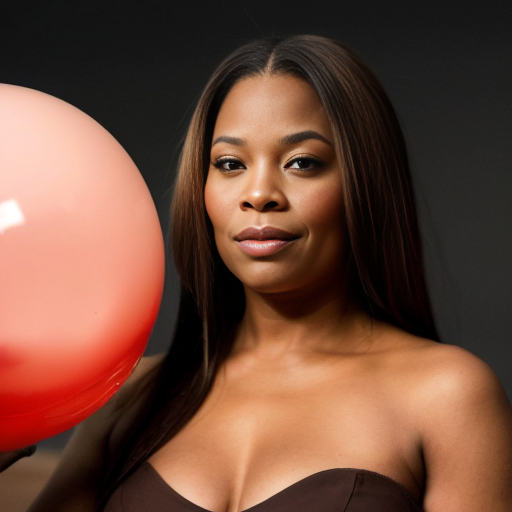 Actress Nia Long a long hair naked as a spherical shape inflated like a balloon, a gigantic rounded oval ballooned chocolate ball n body overinflated Her facial expression is neutral, almost impassive. Her body is exaggeratedly rounded, forming a sphere, with no visible definition of limbs. 