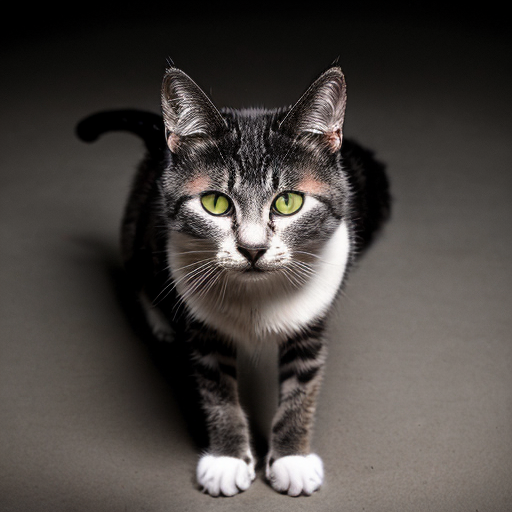 Feral vicious cat sinister evil, mugshot style, prison clothes, staring serious