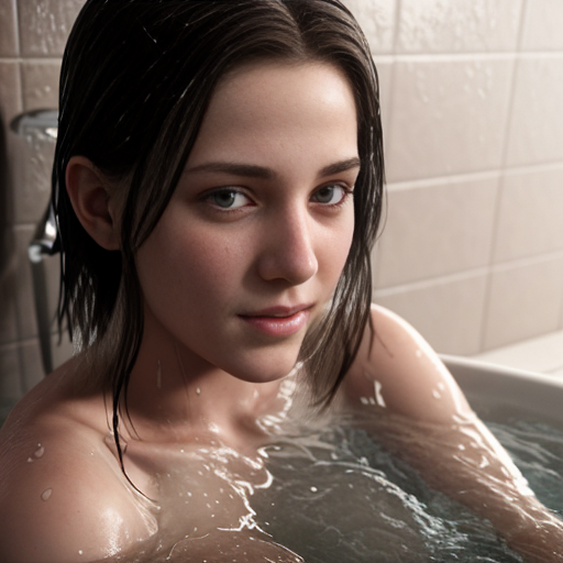 girl teen winter, a showers in red water