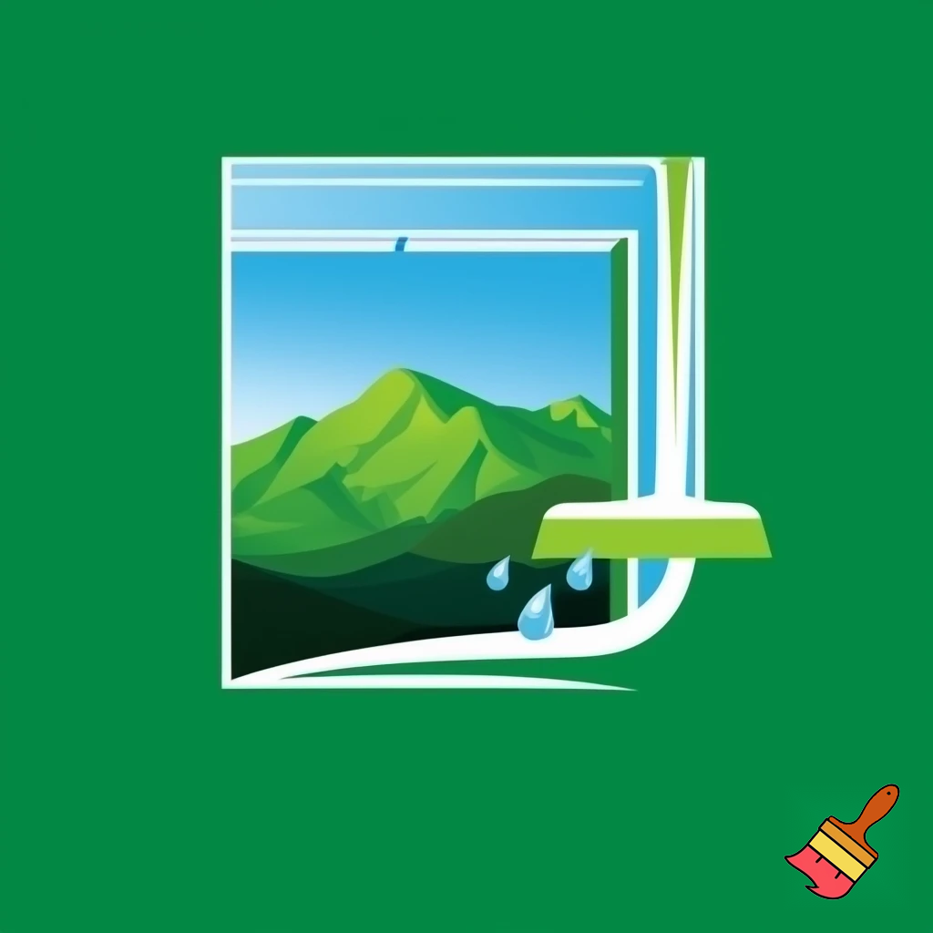 Create a vibrant and eye-catching logo for a window cleaning business. The logo should feature a scenic grassy mountain backdrop, symbolizing freshness and eco-friendliness. Incorporate a stylized window outline in the foreground, perhaps with a squeegee or water droplets to emphasize the cleaning aspect. Use a color palette of greens and blues to reflect nature and cleanliness. The business name should be prominently displayed in a bold, modern font. The overall design should convey professionalism, trustworthiness, and a connection to the outdoors.
