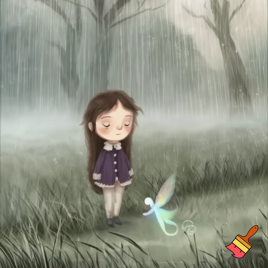 “Morning in the Mist”

A young girl named Sarah stands at the edge of a misty forest meadow on a rainy morning, coat buttoned to her chin. Beside her drifts a tiny glowing Fey, a spirit of light woven from wind and color. The scene feels calm, magical, and full of possibility; soft lighting, painterly children’s-book style, pastel palette, detailed fog and grass.