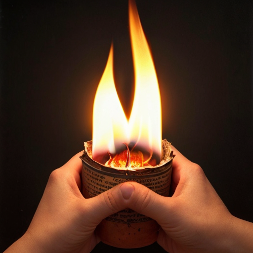 شعلة مضيئة تمسكها يد . و الخلفية مخطوطات قديمة
