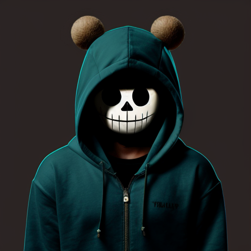 sans with a dark teal zipper hoodie with a green right flashing eye

