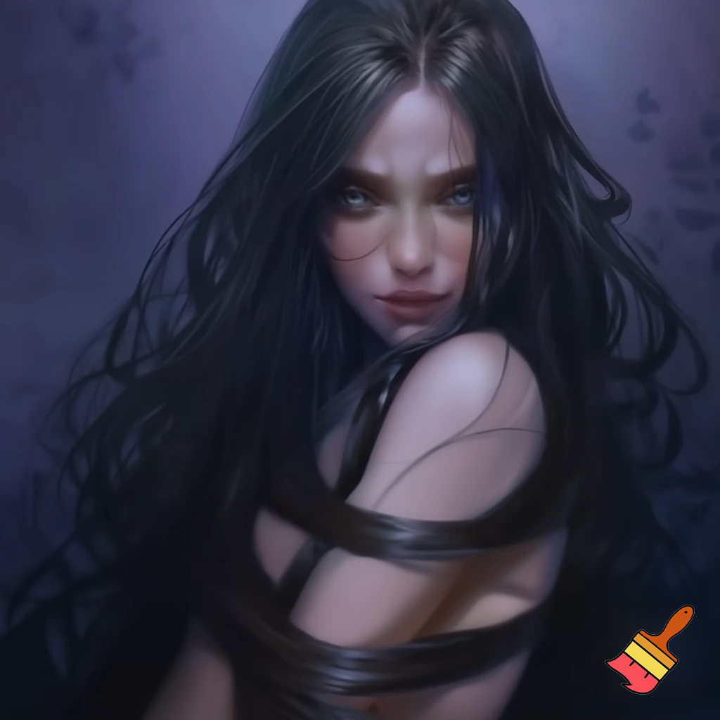 girl bound by her long hair