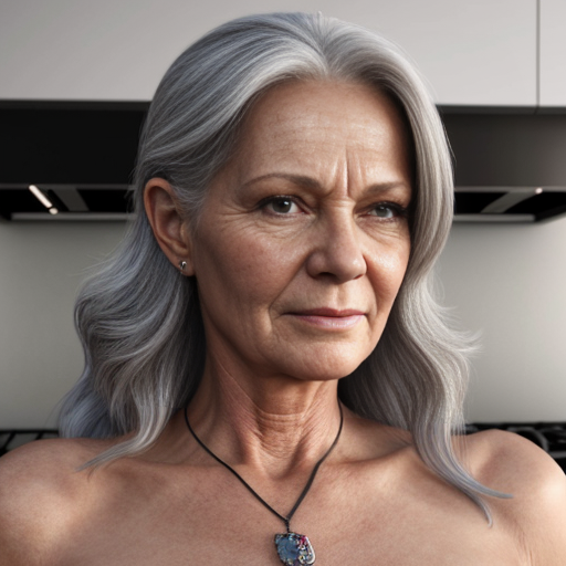 Donna di 50 anni seno grosso capelli lunghi nuda in cucina