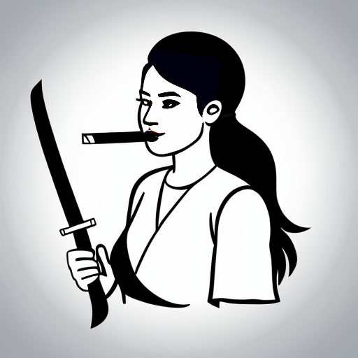 invisigal from Dispatch with messy hair a nose ring and a ciggarete and a katana
