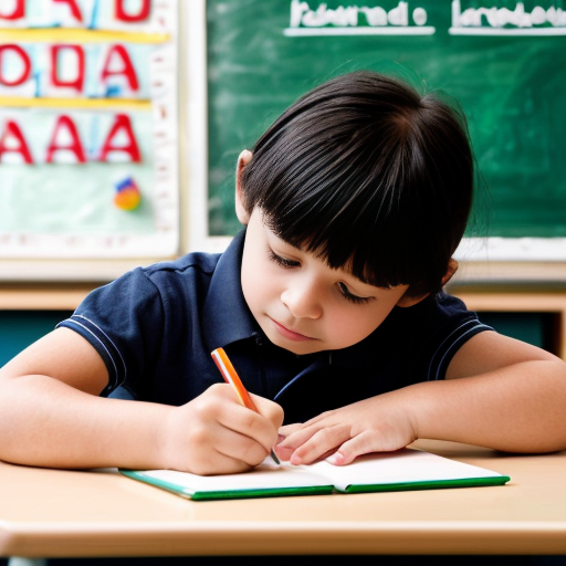 erstelle ein Bild, in dem ein Kind mit hilfe von KI für die Schule lernt 