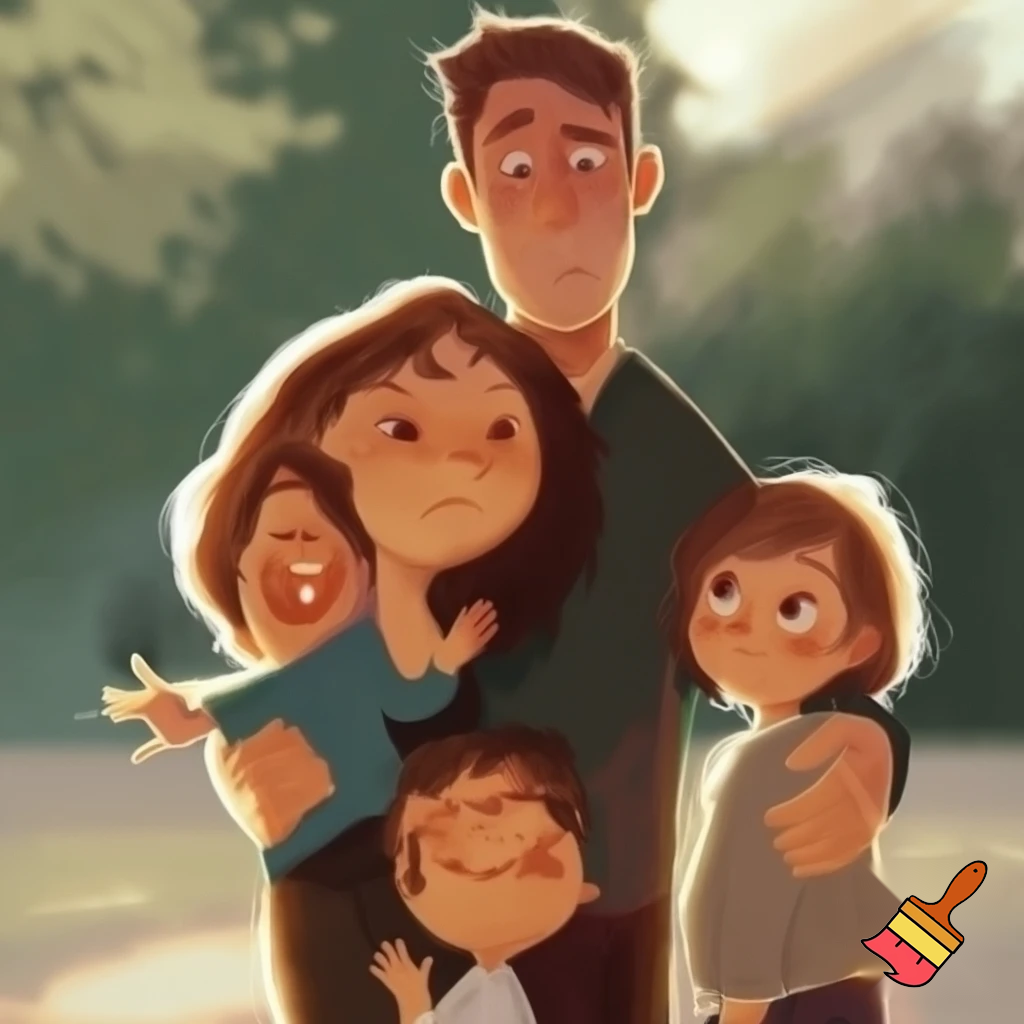 A family of four boy older girl younger
