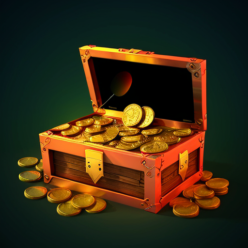 cartoon 3D magical treasure chest, glowing runes, enchanted locks, overflowing enchanted coins and cards, colorful magical aura, fantasy game asset, front view, transparent background