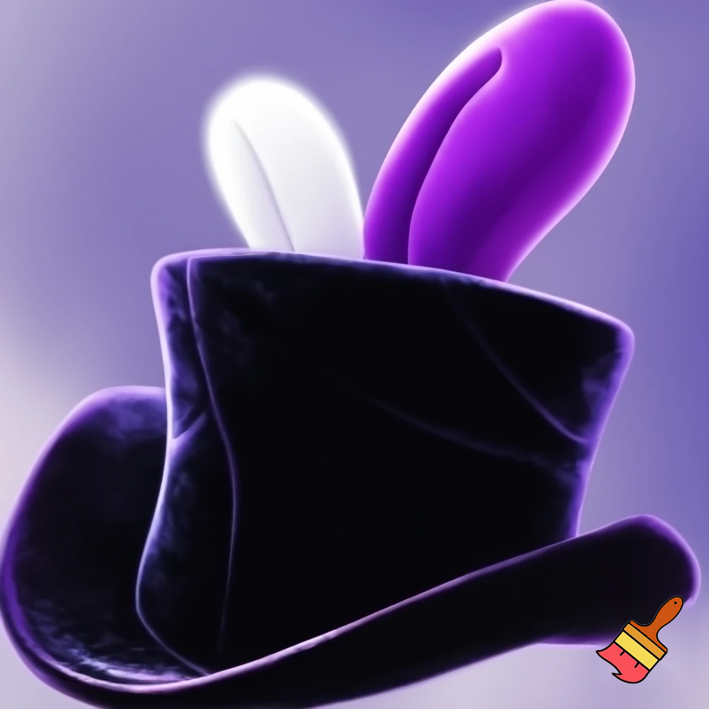 Black top hat with bunny ears velvet white and purple
