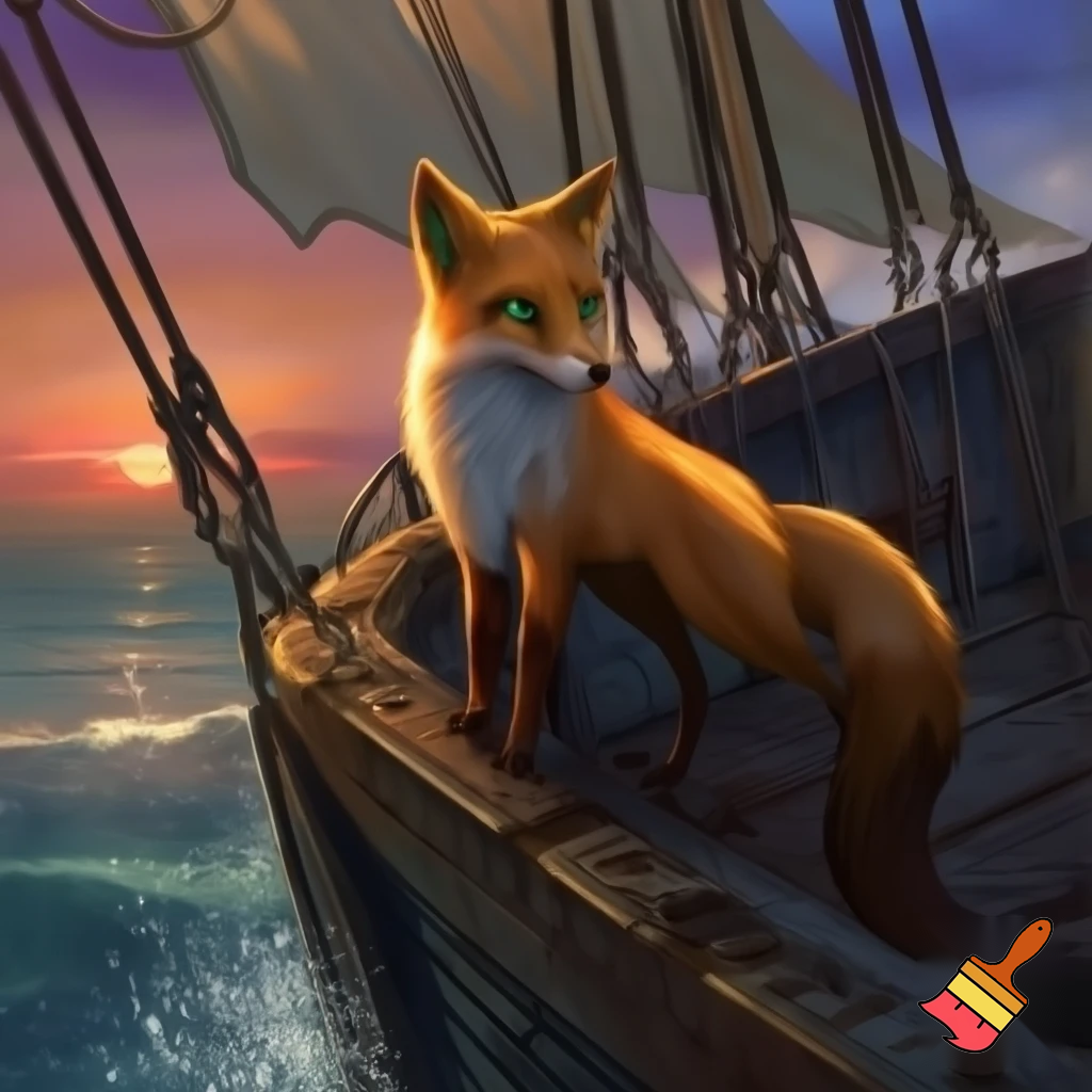 Fantasi ræv der sidder på et på skib.