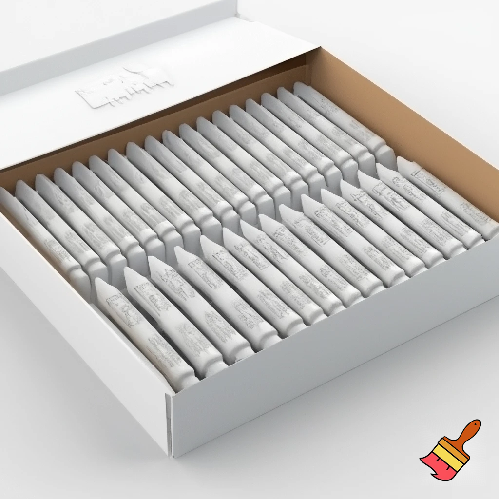 a box of 64 all white crayola crayons 4 rows 16 crayons in each row