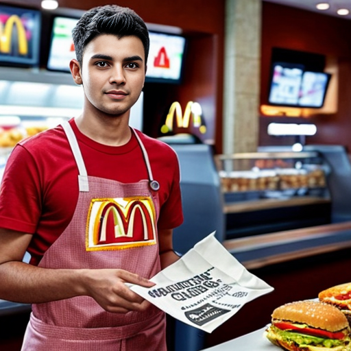 make mcdonalds worker stand wiith paper 'dzimumakts' with empty  lines bellow and in india