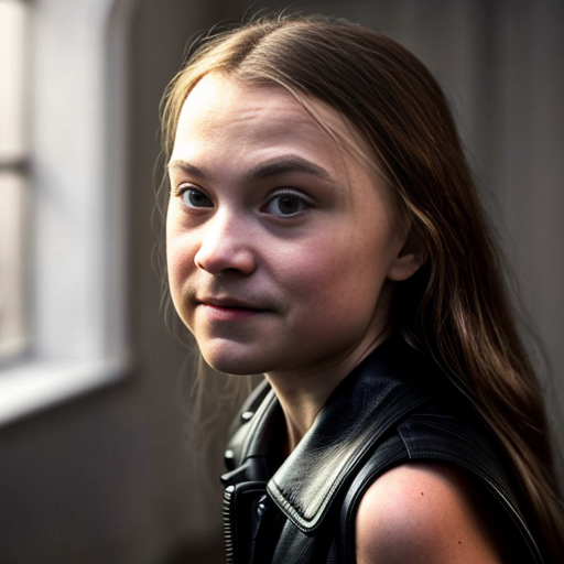 Greta Thunberg in leather dress