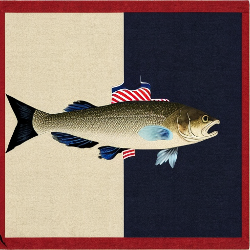 a flag with a bass fish and the American flag with 2 stars and camo