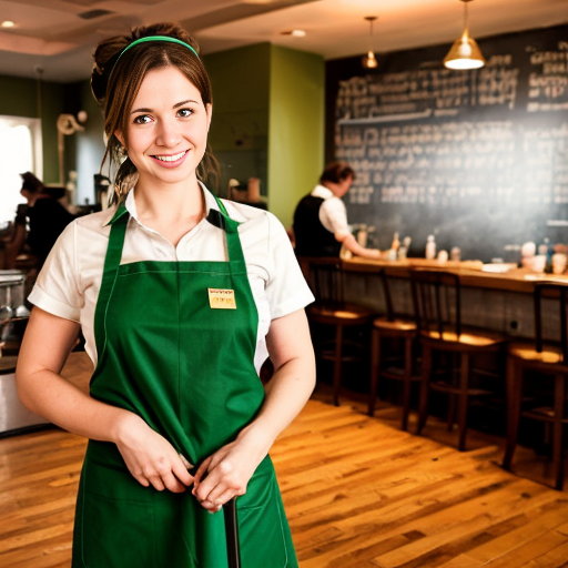 Una cameriera vestita di verde che spazza a terra, con un grembiule ed un fazzoletto intorno ai capelli
