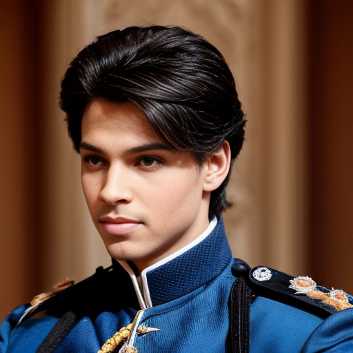 A sexy, handsome, cute, adorable, beautiful prince wearing blue, and has a smooth face, and has beautiful hair 