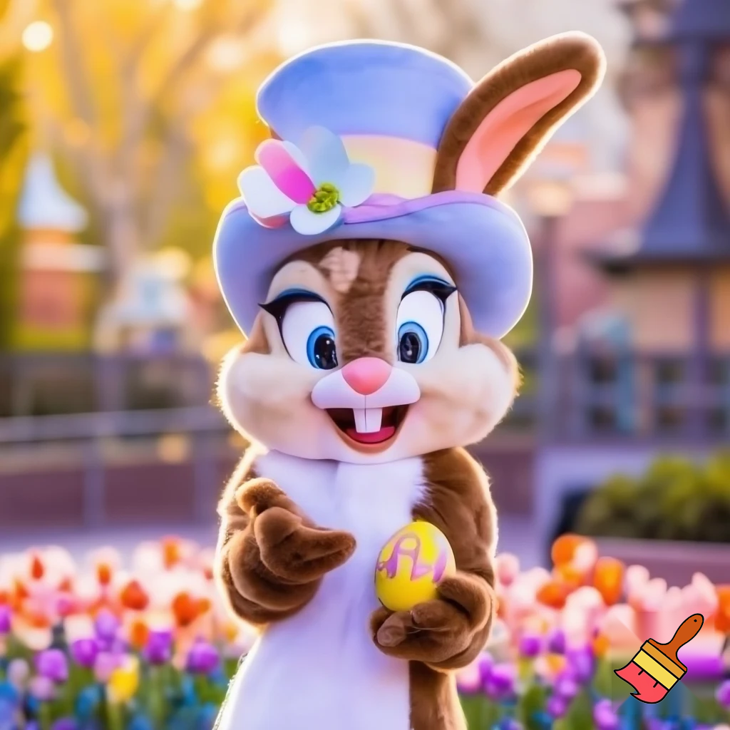 Easter bunny mascot Disneyland costume with the top hat