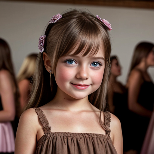 swedish brunette little girl  at party dress, very beautiful, on the party, brown eyes