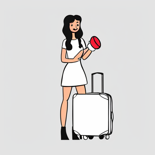 caricatura mujer con maleta, megafono y un corazon floreciendo