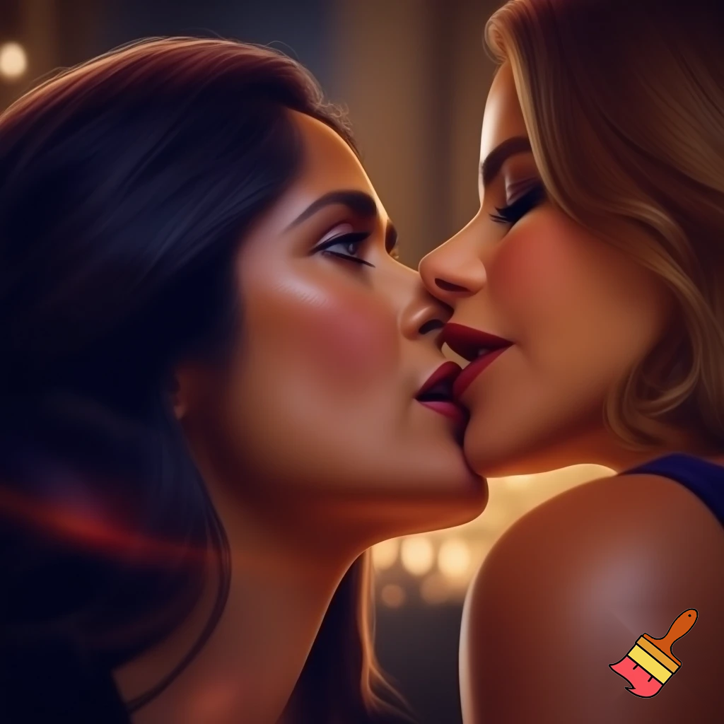 Salma Hayek and Sofia Vergara kissing each other