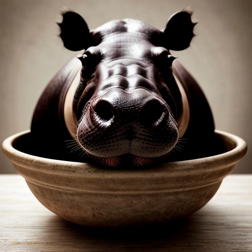 make a photo of a hippo in a bowl

