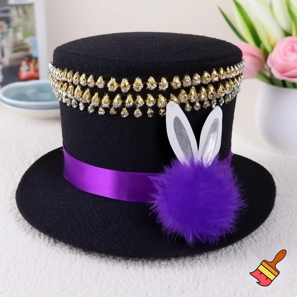 Easter bunny top hat headband, purple and white gold and silver top hat black purple dark purple special hat in delicate