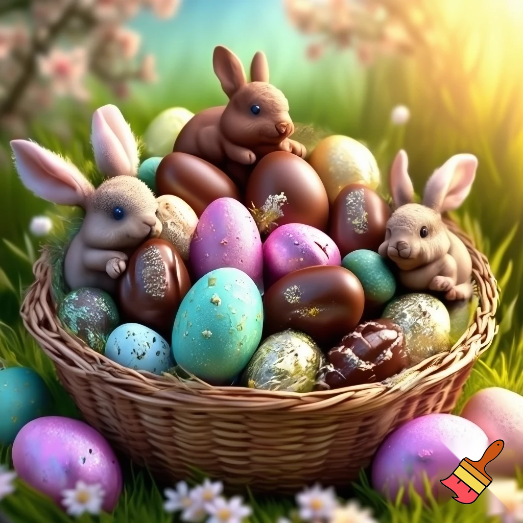 Easter egg basket, chocolate Easter egg basket Easter bunnies, chocolate