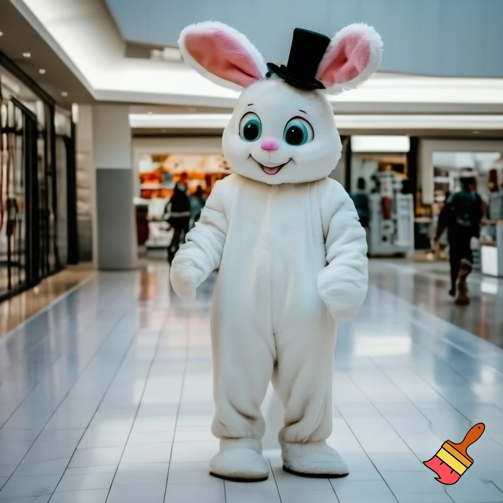 Easter bunny mascot costume top hat shopping Centre