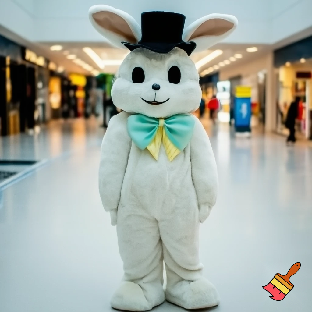 Easter bunny mascot top hat at the shopping centre mascot costume