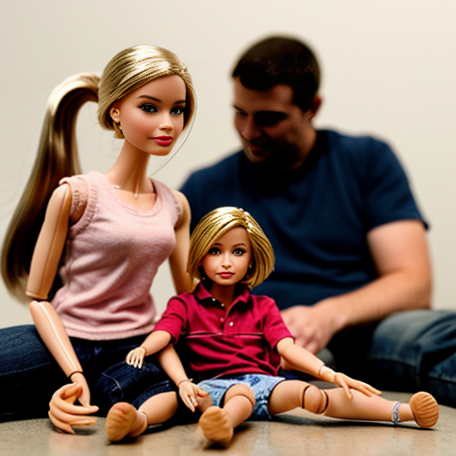 make a family photo of 3 with a 3 year old barbie and a 15 year old ken with there dad