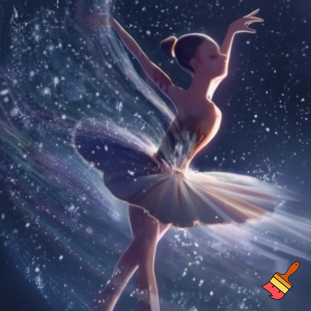 Красивая балерина , её изображение тела в сказочных снежинках