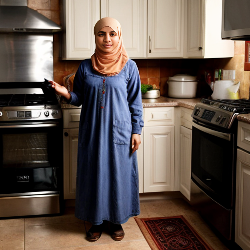 Женщина мусульманка покрытая волосы не видно груди не видно косинка длинная, стоит у плиты, готовит суп, 