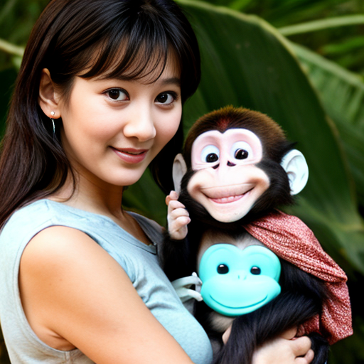 monkey with his bnana and hes monkey mom
