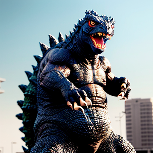 King the a Godzilla an Strongest a heavyweight with a 2 legs an floor + big an tailed from a kaiju an japanese a stylies in realistic photography the a physics an video a style and white a color an screenshot to a background a style