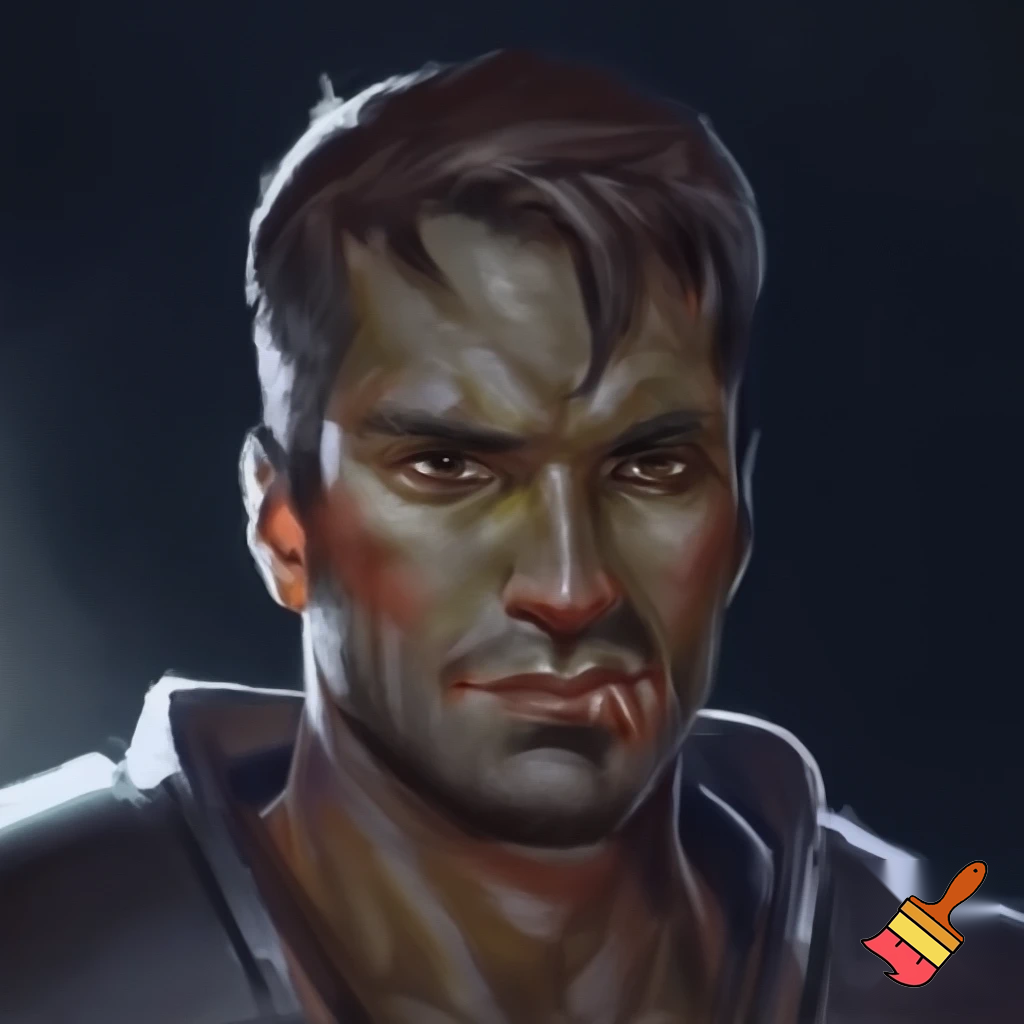 Age: 24 years old (at the beginning of the story) 

Appearance: 

Height/Build: Tall (about 190cm), athletic, powerful build bearing the marks of constant training and heavy armor. 

Hair: Dark brown, almost black, cropped short, but with an unruly strand falling over the forehead. There are the first, barely noticeable gray threads on the temples. 

Eyes: Dark brown, almost black. His gaze is heavy, piercing, accustomed to assessing the threat. In rare moments of peace, you can see fatigue and a shadow of the old warmth in them. 

Face: Sculpted, sharp features. A straight nose, a strong chin, thin lips that rarely stretch into a smile. His face is riddled with scars: the most noticeable one is on his jaw. 

Distinctive features: The habit of clenching his jaw in moments of tension; a scar on his jaw; a steely bearing that betrays a military man even without armor.