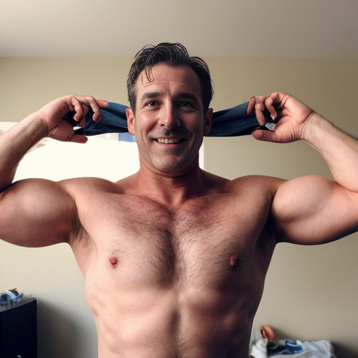 generate a Human dad Taking His shirt off 