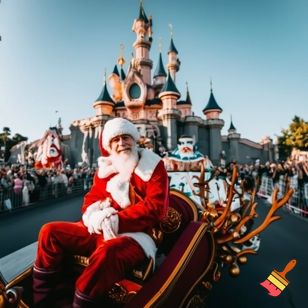 Santa Claus, France parade Paris Disneyland Santa sleigh castle Paris Santa Claus a big parade stage
